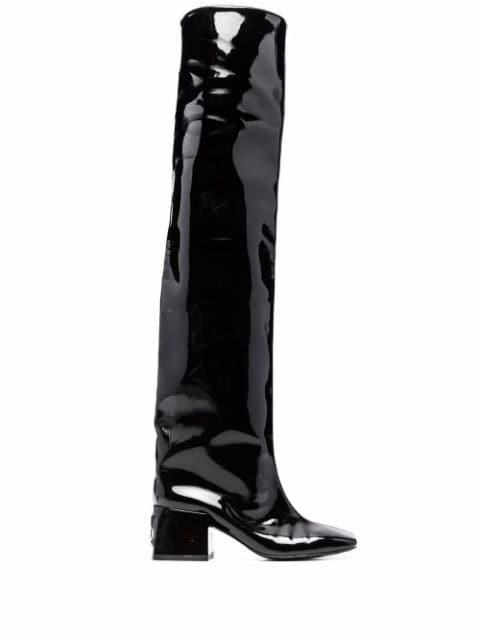 over-the-knee logo boots by COURREGES