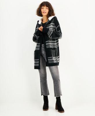 Juniors' Plaid Sherpa-Lined Hooded Cardigan by CRAVE FAME