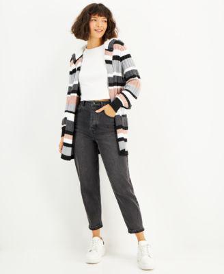 Juniors' Striped Sherpa-Lined Hooded Cardigan by CRAVE FAME