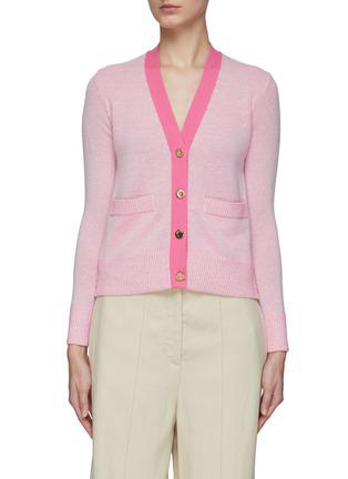 V-NECK COLOUR-BLOCK TRIM CASHMERE CARDIGAN by CRUSH COLLECTION