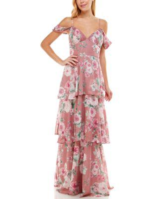 Juniors' Chiffon Tiered Gown by CRYSTAL DOLL