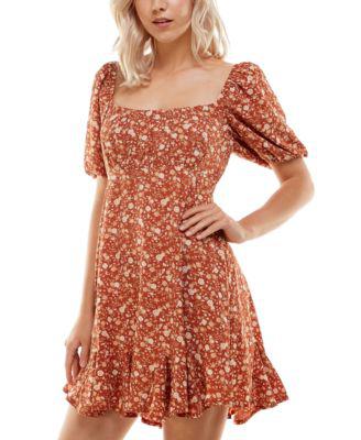 Juniors' Square-Neck Puffed-Sleeve Dress by CRYSTAL DOLL