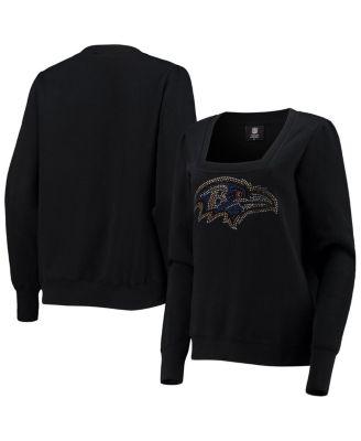 Women's Black Baltimore Ravens Winners Square Neck Pullover Sweatshirt by CUCE