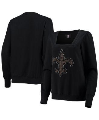 Women's Black New Orleans Saints Winners Square Neck Pullover Sweatshirt by CUCE