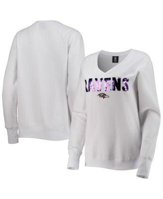 Women's White Baltimore Ravens Victory V-Neck Pullover Sweatshirt by CUCE