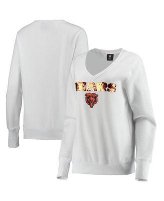 Women's White Chicago Bears Victory V-Neck Pullover Sweatshirt by CUCE