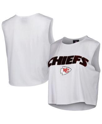 Women's White Kansas City Chiefs Sequin Cropped Tank Top by CUCE
