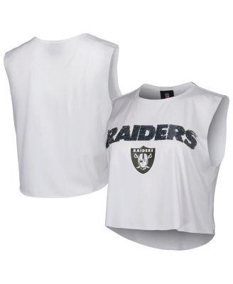 Women's White Las Vegas Raiders Sequin Cropped Tank Top by CUCE