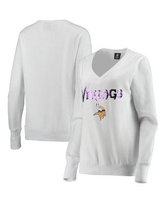 Women's White Minnesota Vikings Victory V-Neck Pullover Sweatshirt by CUCE