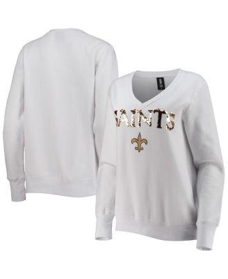 Women's White New Orleans Saints Victory V-Neck Pullover Sweatshirt by CUCE