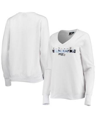Women's White Seattle Seahawks Victory V-Neck Pullover Sweatshirt by CUCE