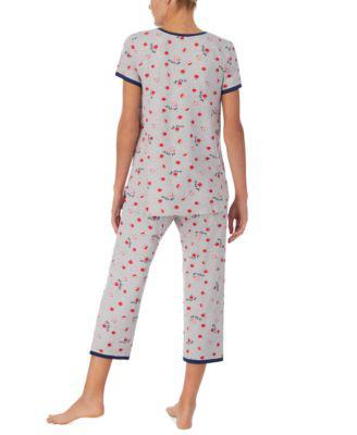 Women's Henley Cropped Pants Pajama Set by CUDDL DUDS