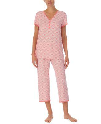 Women's Henley Cropped Pants Pajama Set by CUDDL DUDS