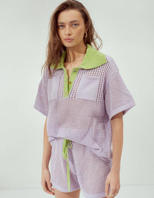 Crimson Knit Polo Shirt - Lavender-Pistachio by DAIGE