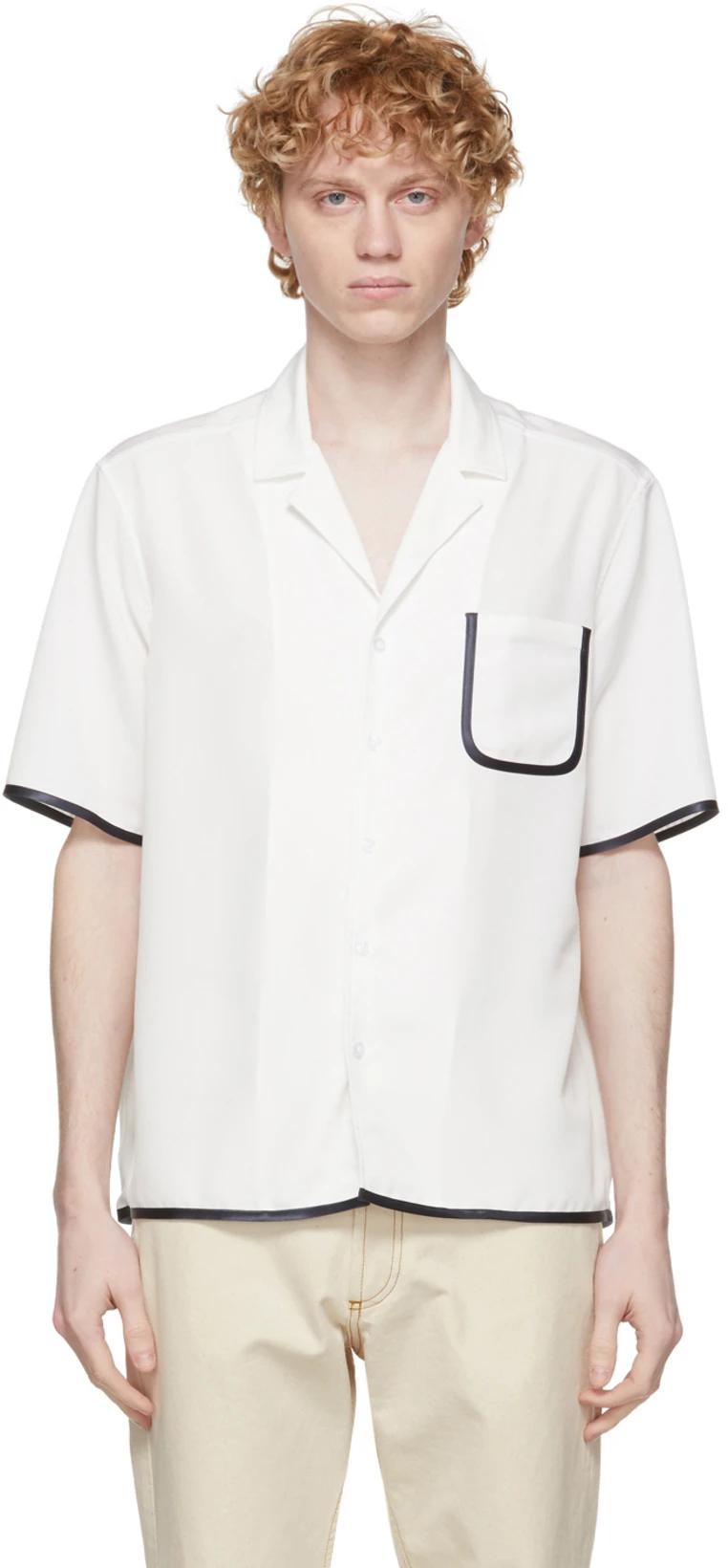 White Contrast Binding Pyjama Short Sleeve Shirt by DANIEL W. FLETCHER