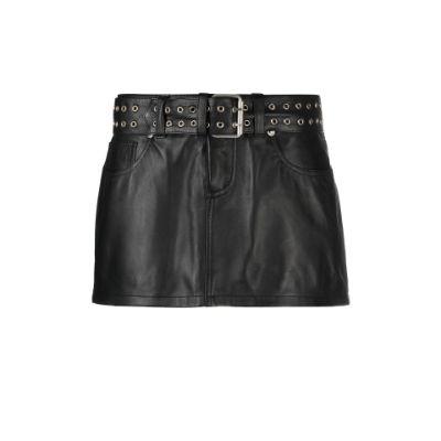 black belted leather mini skirt by DANIELLE GUIZIO