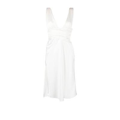 white plunge neck midi dress by DANIELLE GUIZIO