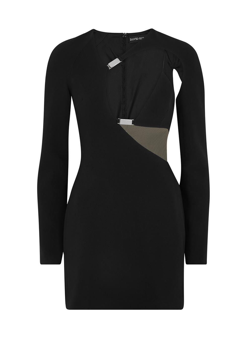 Black asymmetric cut-out mini dress by DAVID KOMA