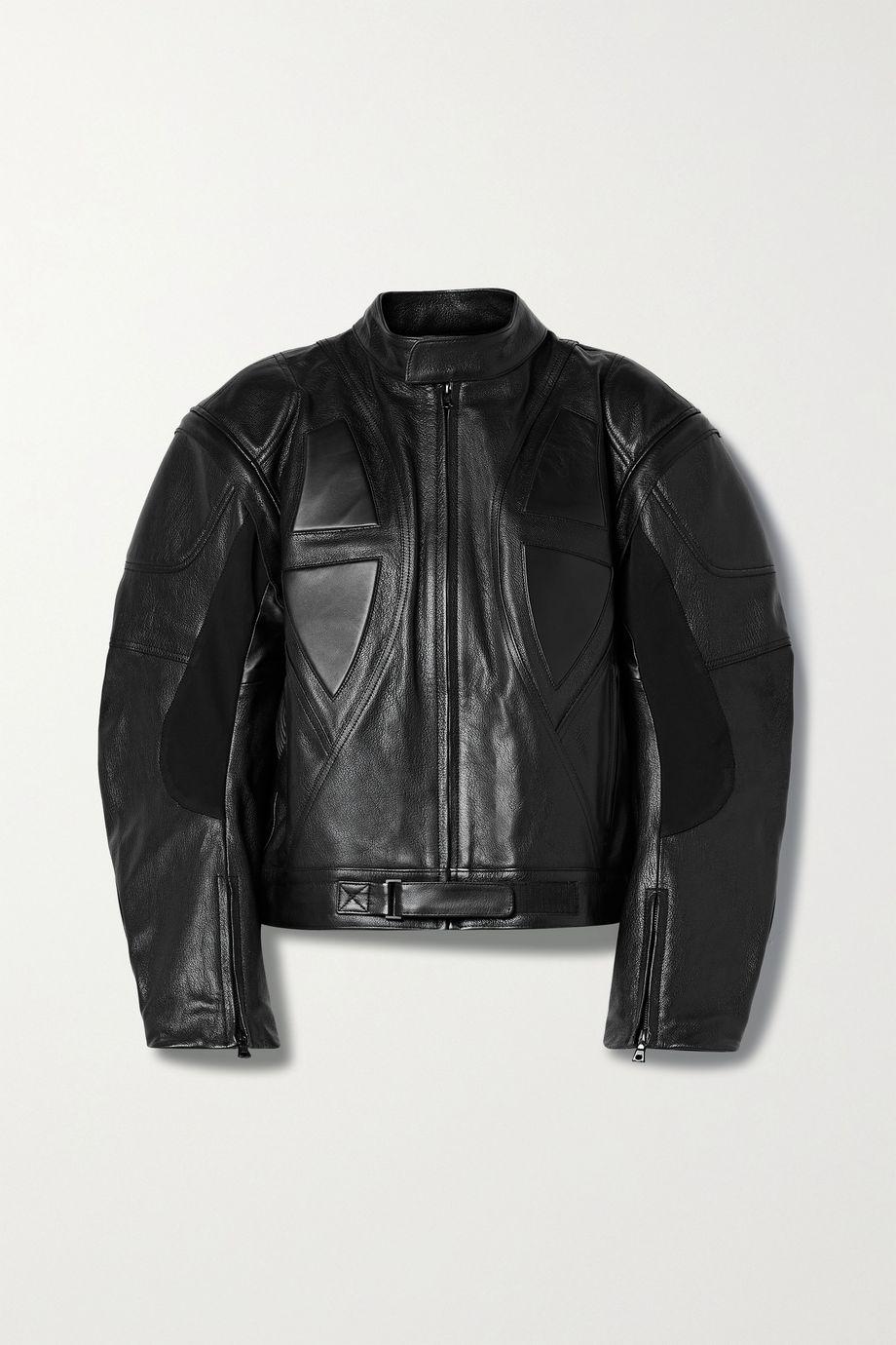Convertible paneled textured-leather biker jacket by DAVID KOMA