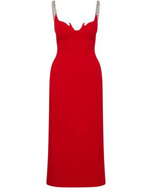 Flame Crystal Chain Straps Flam Cups Midi Dress by DAVID KOMA