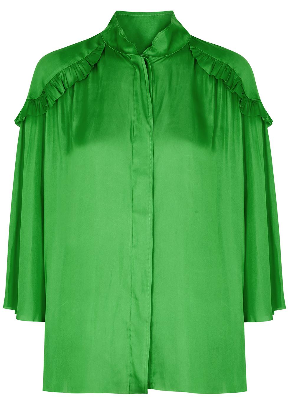 Green ruffle-trimmed satin blouse by DAY BIRGER ET MIKKELSEN