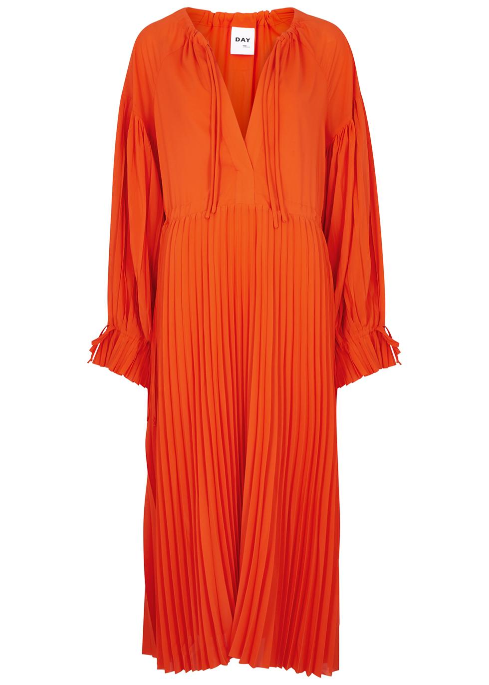 Leighton orange pleated midi dress by DAY BIRGER ET MIKKELSEN