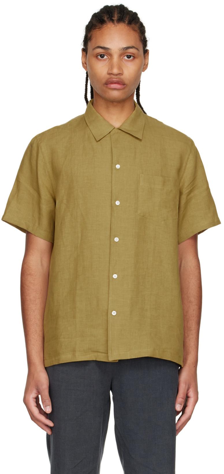 Khaki Linen Shirt by DE BONNE FACTURE