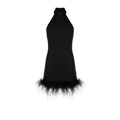 Black Fuego Feather Trim Mini Dress by DE LA VALI