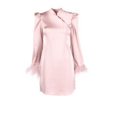 Pink Limousine Feather Trim Mini Dress by DE LA VALI