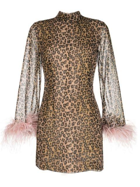 leopard-print contrast-cuffs dress by DE LA VALI