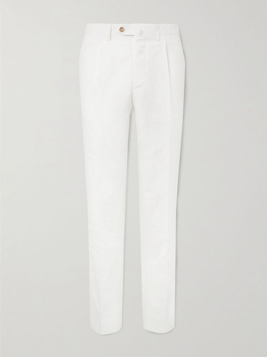 Tapered Pleated Cotton and Hemp-Blend Trousers by DE PETRILLO