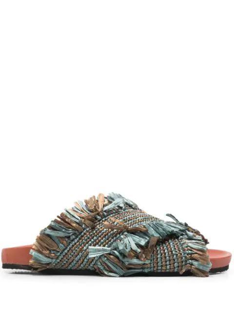 woven-raffia fringed sandals by DE SIENA SHOES