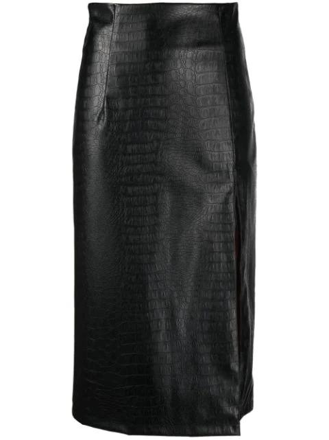 crocodile-embossed side-slit skirt by DEPENDANCE