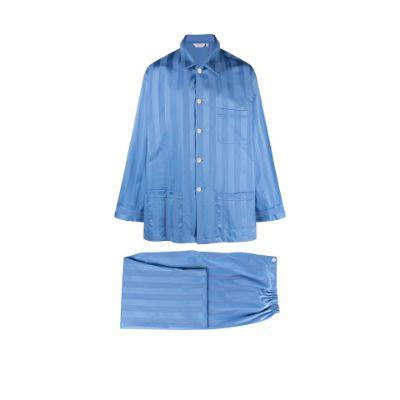 Blue Lingfield Striped Cotton Pyjamas by DEREK ROSE