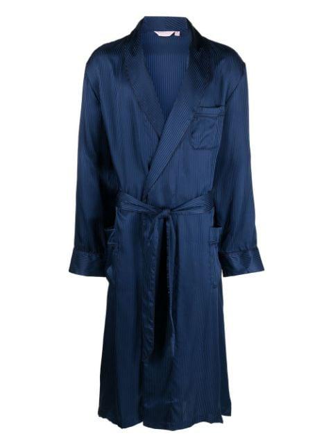 tonal pinstripe silk robe by DEREK ROSE