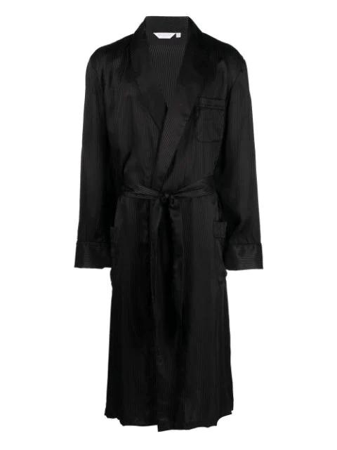 tonal pinstripe silk robe by DEREK ROSE