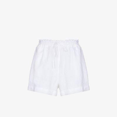 White Linen Paperbag Waist Shorts by DES SEN