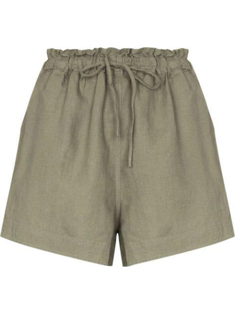 drawstring linen shorts by DES SEN