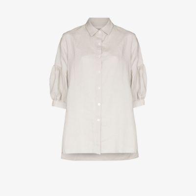 grey Corbusier short sleeve linen shirt by DES SEN