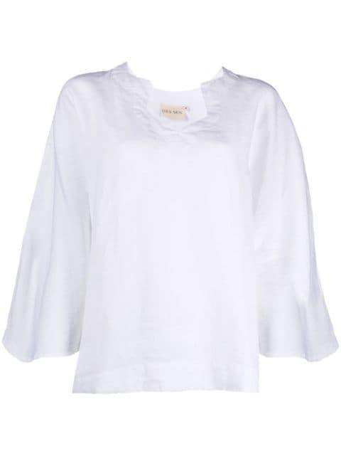 wide-sleeve linen blouse by DES SEN
