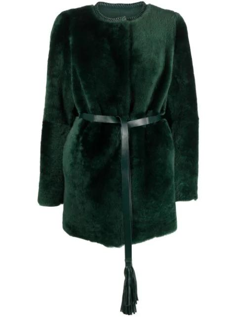 belted shearling coat by DESA 1972