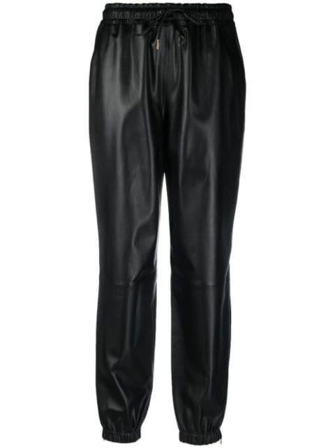 drawstring-waist leather slim trousers by DESA 1972