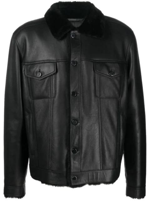faux-shearling collar leather jacket by DESA 1972