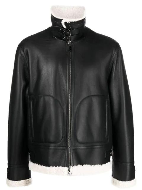 shearling-lined zip-up leather jacket by DESA 1972