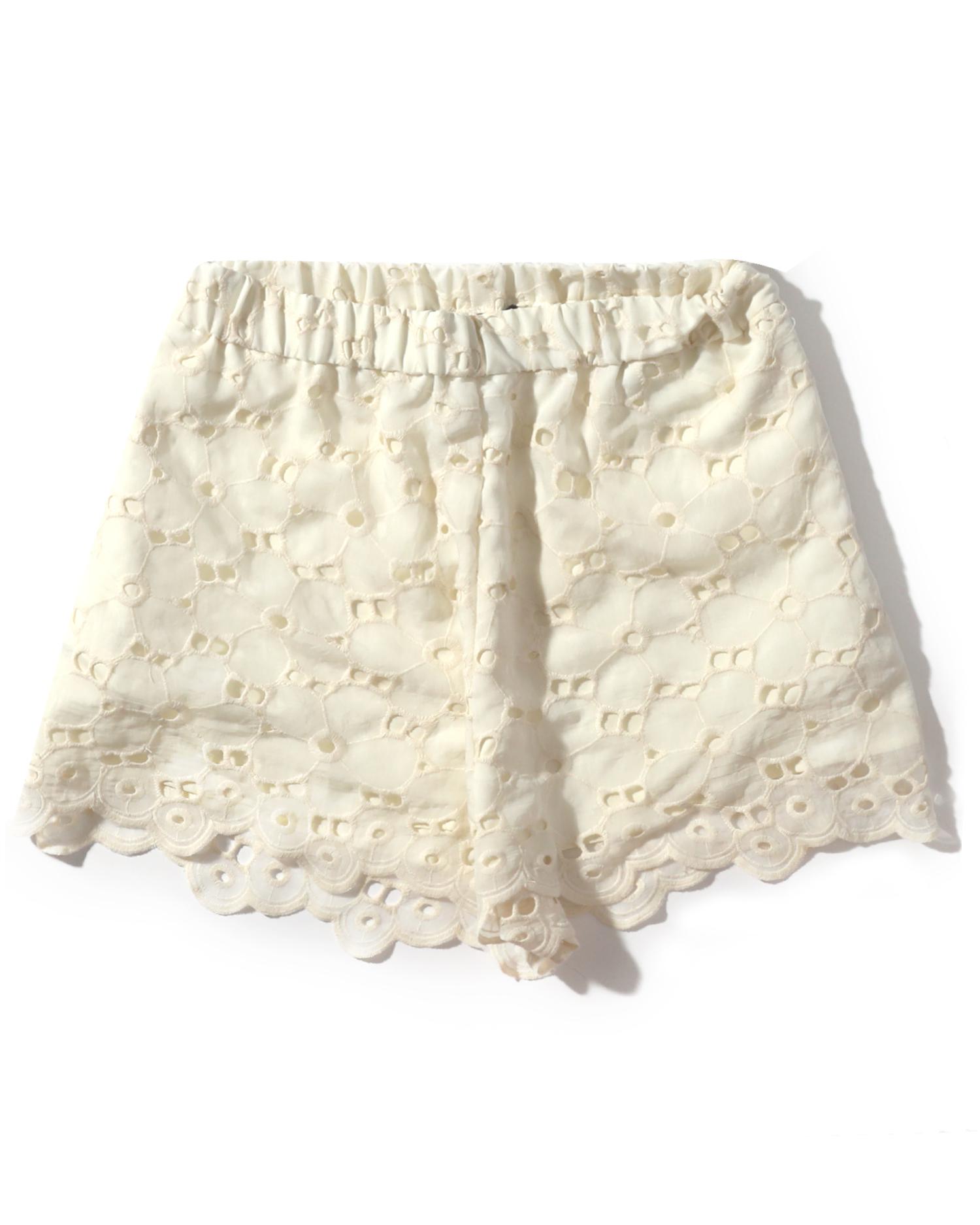 Elasticated waist broderie anglaise shorts by DESIGNERS REMIX