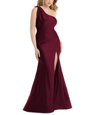 Women's Bow One-Shoulder Sleeveless Satin Gown by DESSY COLLECTION