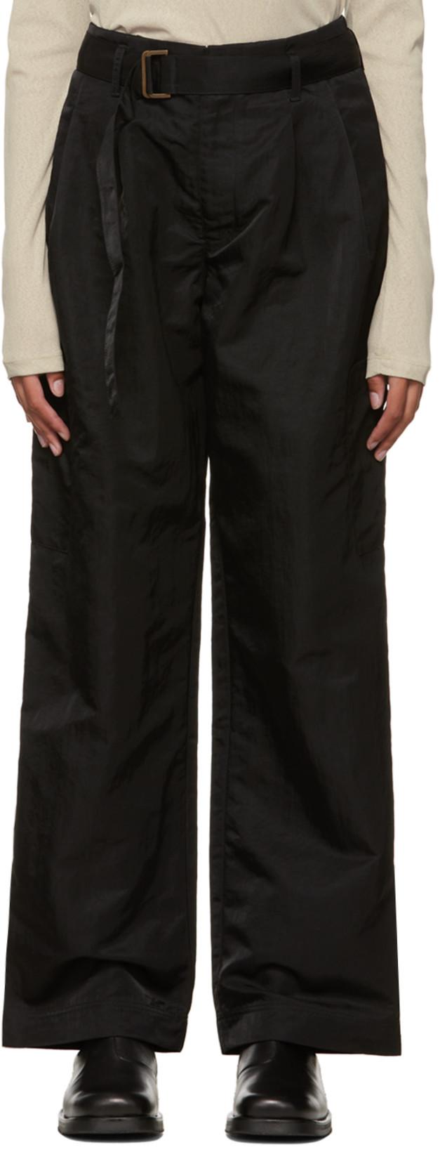 Black Cinch Belt Trousers by DEVEAUX NEW YORK