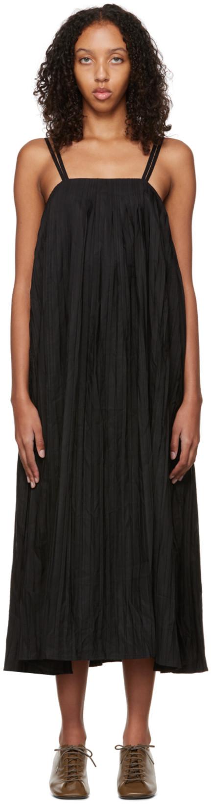 Black Pleated Midi Dress by DEVEAUX NEW YORK