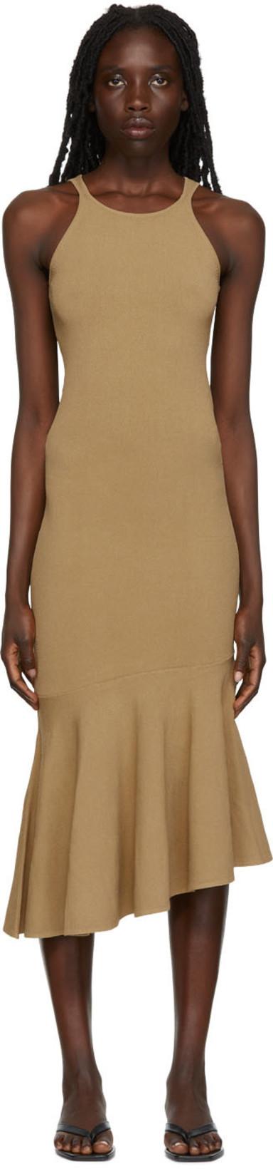 Khaki Charlize Midi Dress by DEVEAUX NEW YORK