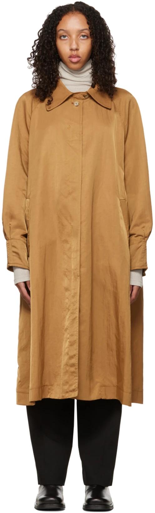 Tan Buttoned Trench Coat by DEVEAUX NEW YORK